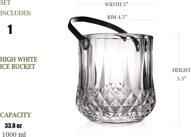 BothEarn Small Round Glass Ice Bucket Kits, Heavy Thick Wine Cooler with Steel Tong and Clamp, 5.3" H*5" W, 34 oz (1000 ml) - Image 2